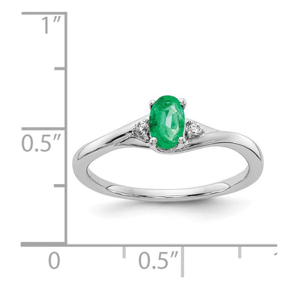 14k White Gold Real Diamond and Oval Emerald Ring