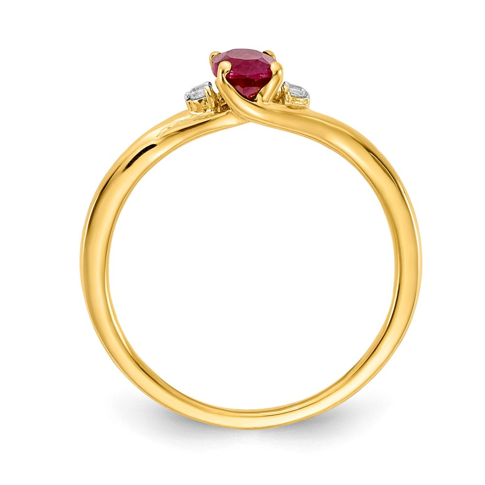14K Yellow Gold Real Diamond and Oval Ruby Ring