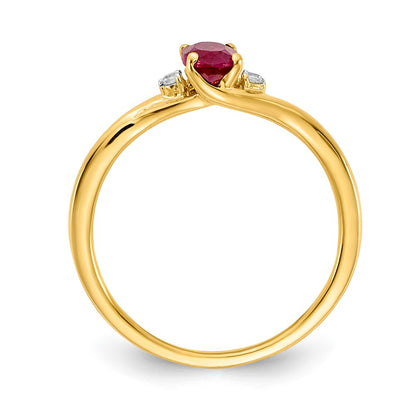 14K Yellow Gold Real Diamond and Oval Ruby Ring