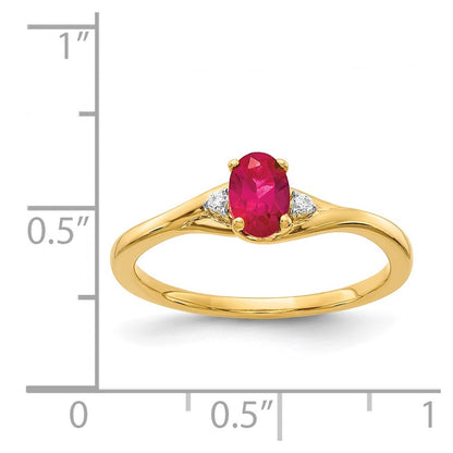 14K Yellow Gold Real Diamond and Oval Ruby Ring