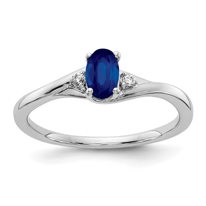14k White Gold Real Diamond and Oval Sapphire Ring