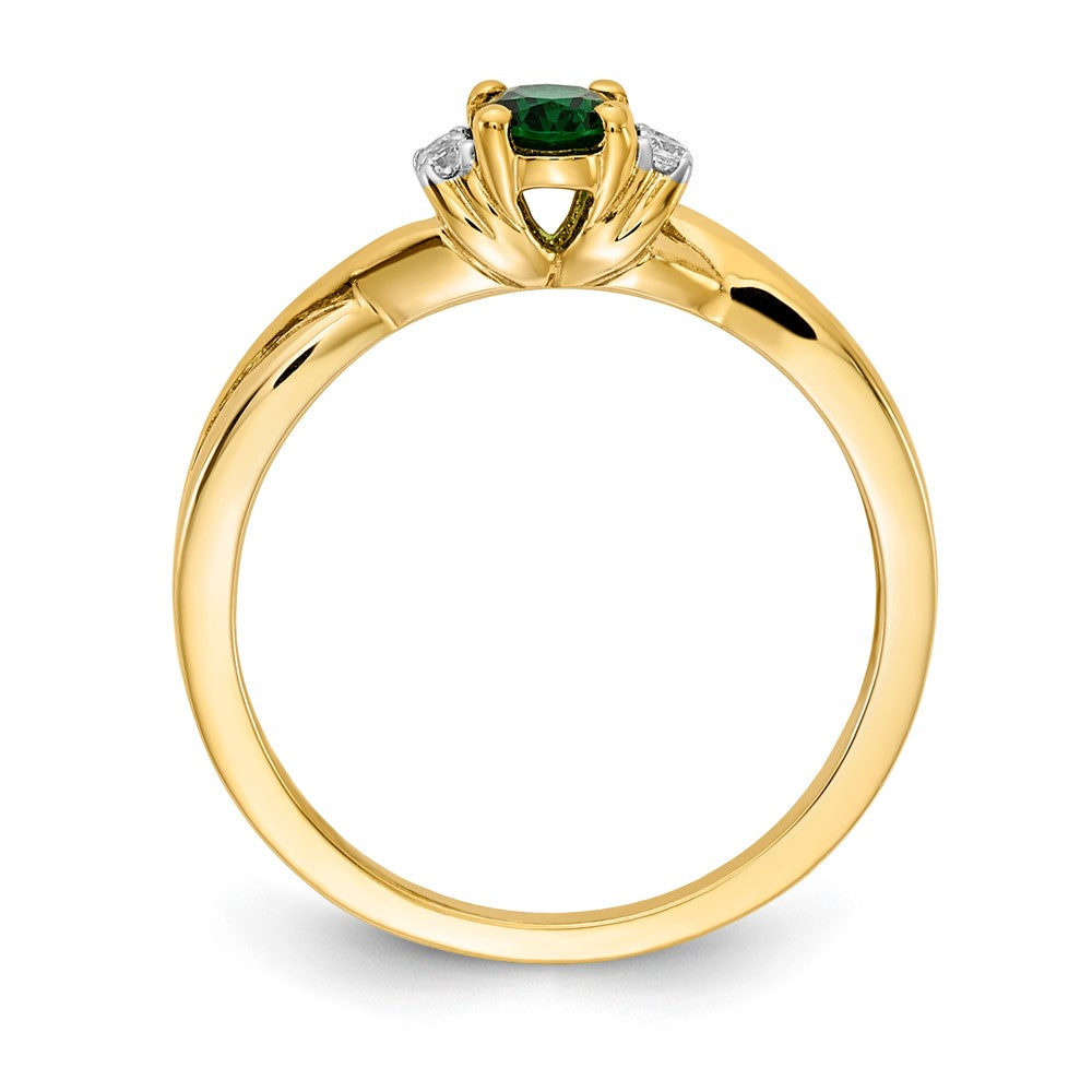 14K Yellow Gold Real Diamond and Oval Emerald Ring