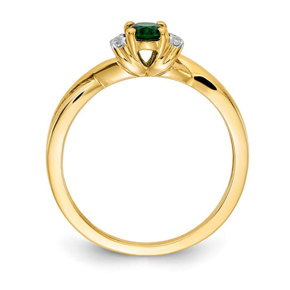 14K Yellow Gold Real Diamond and Oval Emerald Ring
