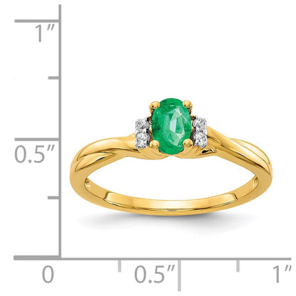 14K Yellow Gold Real Diamond and Oval Emerald Ring
