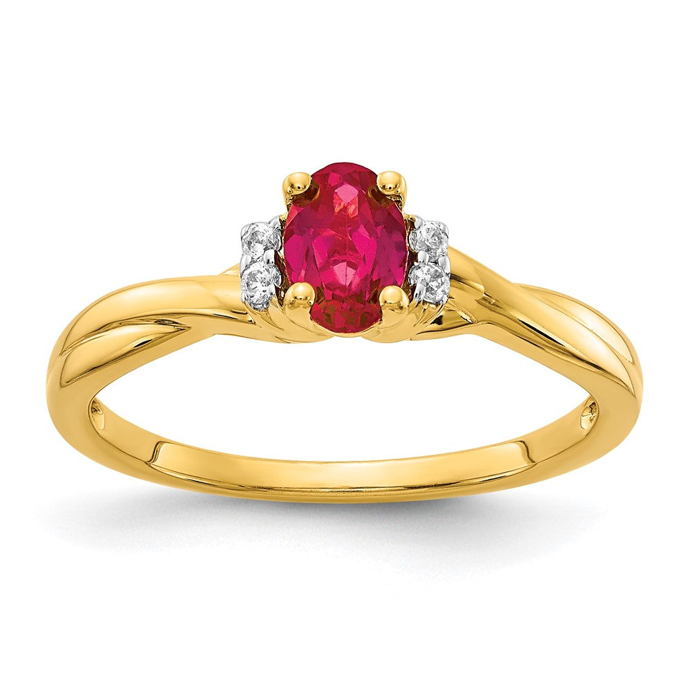 14K Yellow Gold Real Diamond and Oval Ruby Ring