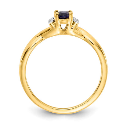 14K Yellow Gold Real Diamond and Oval Sapphire Ring