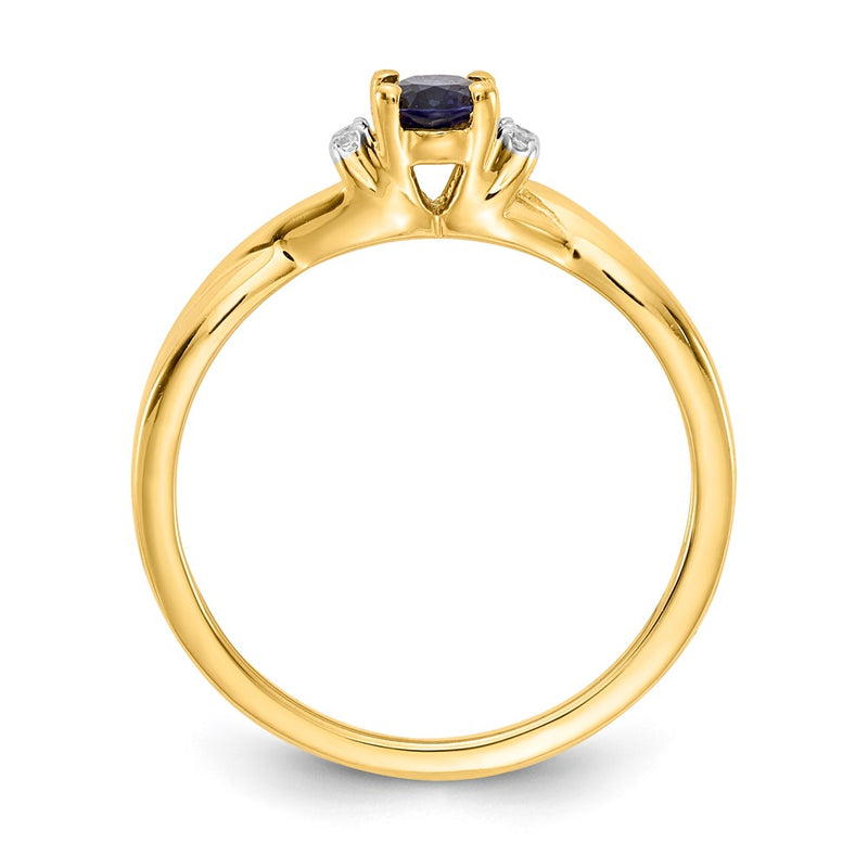 14K Yellow Gold Real Diamond and Oval Sapphire Ring