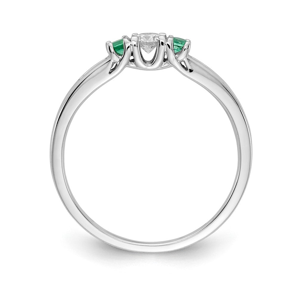 14k White Gold Real Diamond and Emerald 3-stone Ring