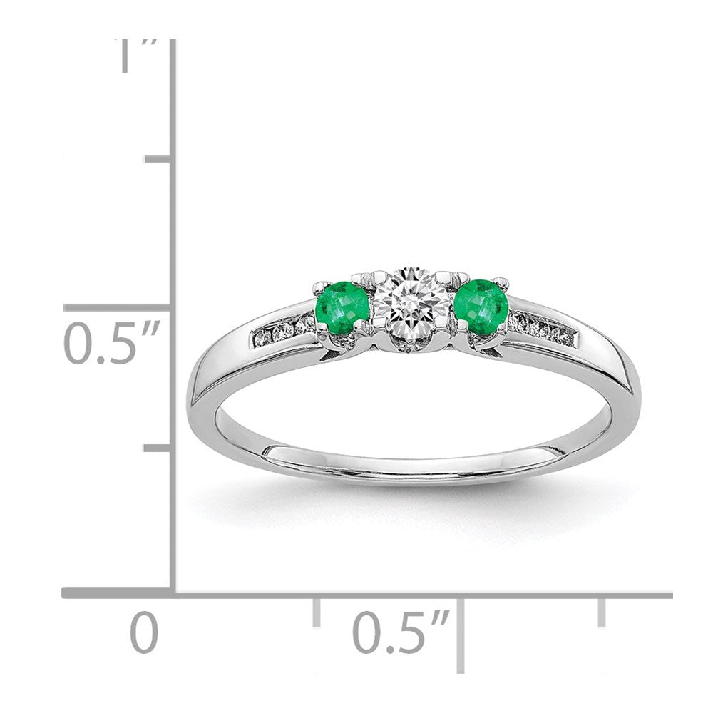 14k White Gold Real Diamond and Emerald 3-stone Ring