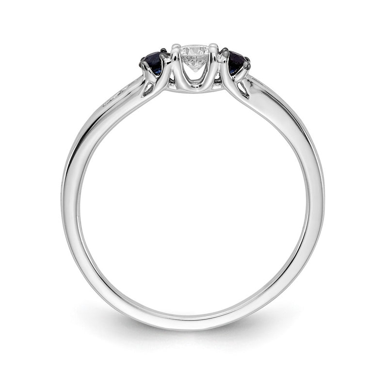 14k White Gold Real Diamond and Sapphire 3-stone Ring