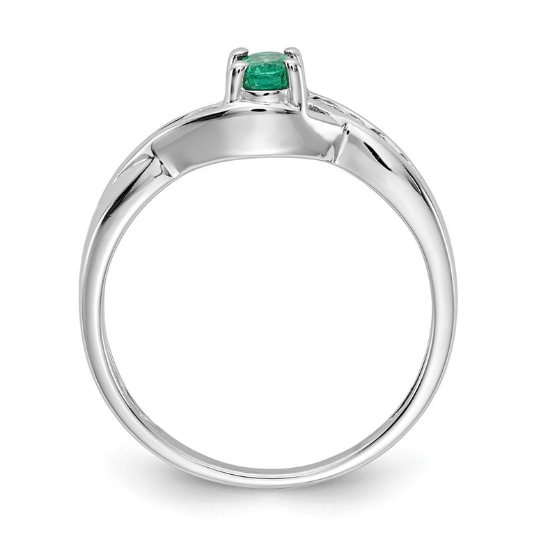 14k White Gold Oval Emerald Real Diamond Ring