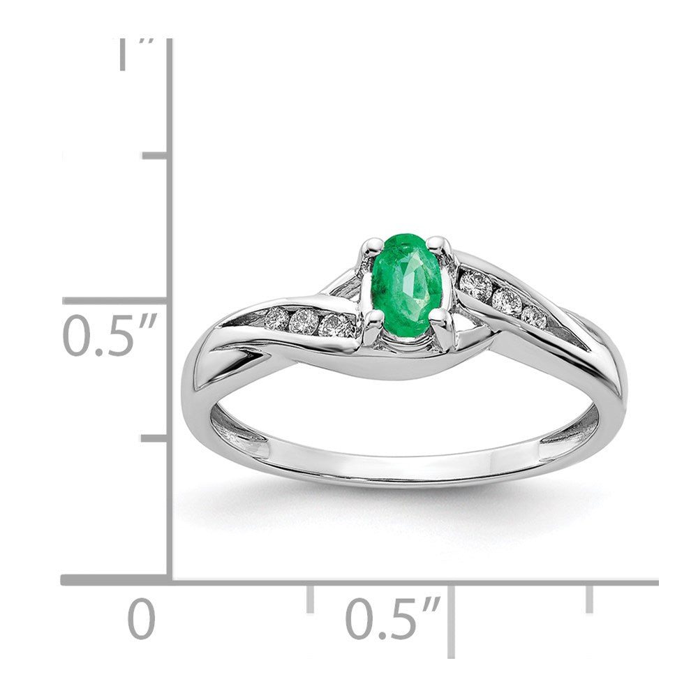 14k White Gold Oval Emerald Real Diamond Ring