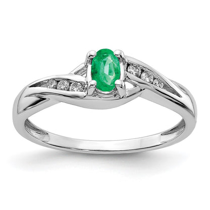 14k White Gold Oval Emerald Real Diamond Ring