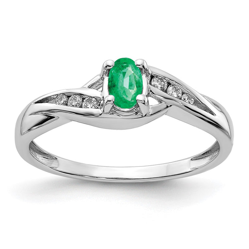 14k White Gold Oval Emerald Real Diamond Ring