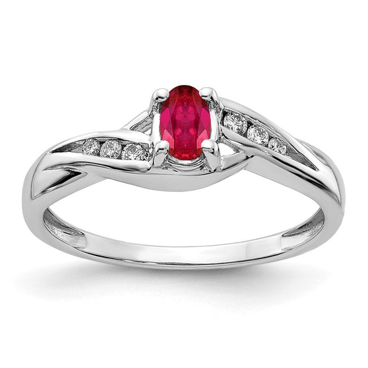 14k White Gold Oval Composite Ruby and Real Diamond Ring