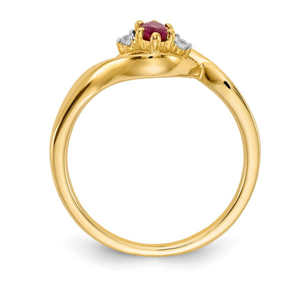 14K Yellow Gold Real Diamond and Marquise Ruby Ring
