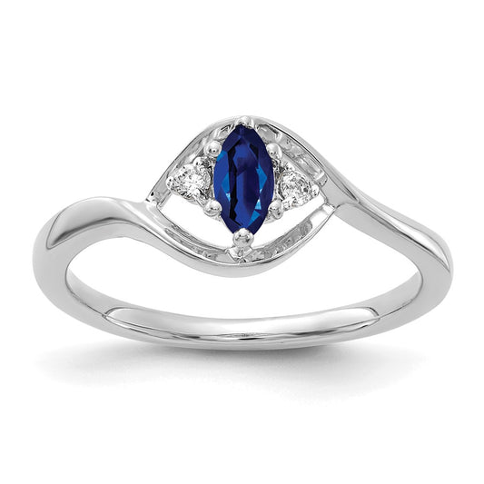 Solid 14k White Gold Simulated CZ and Marquise Sapphire Ring