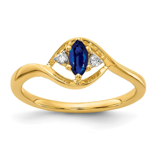 14K Yellow Gold Real Diamond & Sapphire Ring
