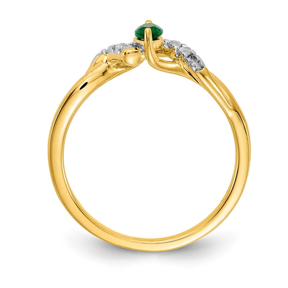 14K Yellow Gold Real Diamond and Marquise Emerald Ring
