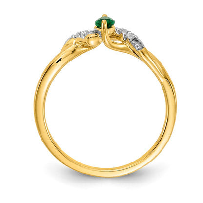 14K Yellow Gold Real Diamond and Marquise Emerald Ring