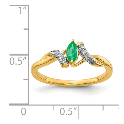 14K Yellow Gold Real Diamond and Marquise Emerald Ring