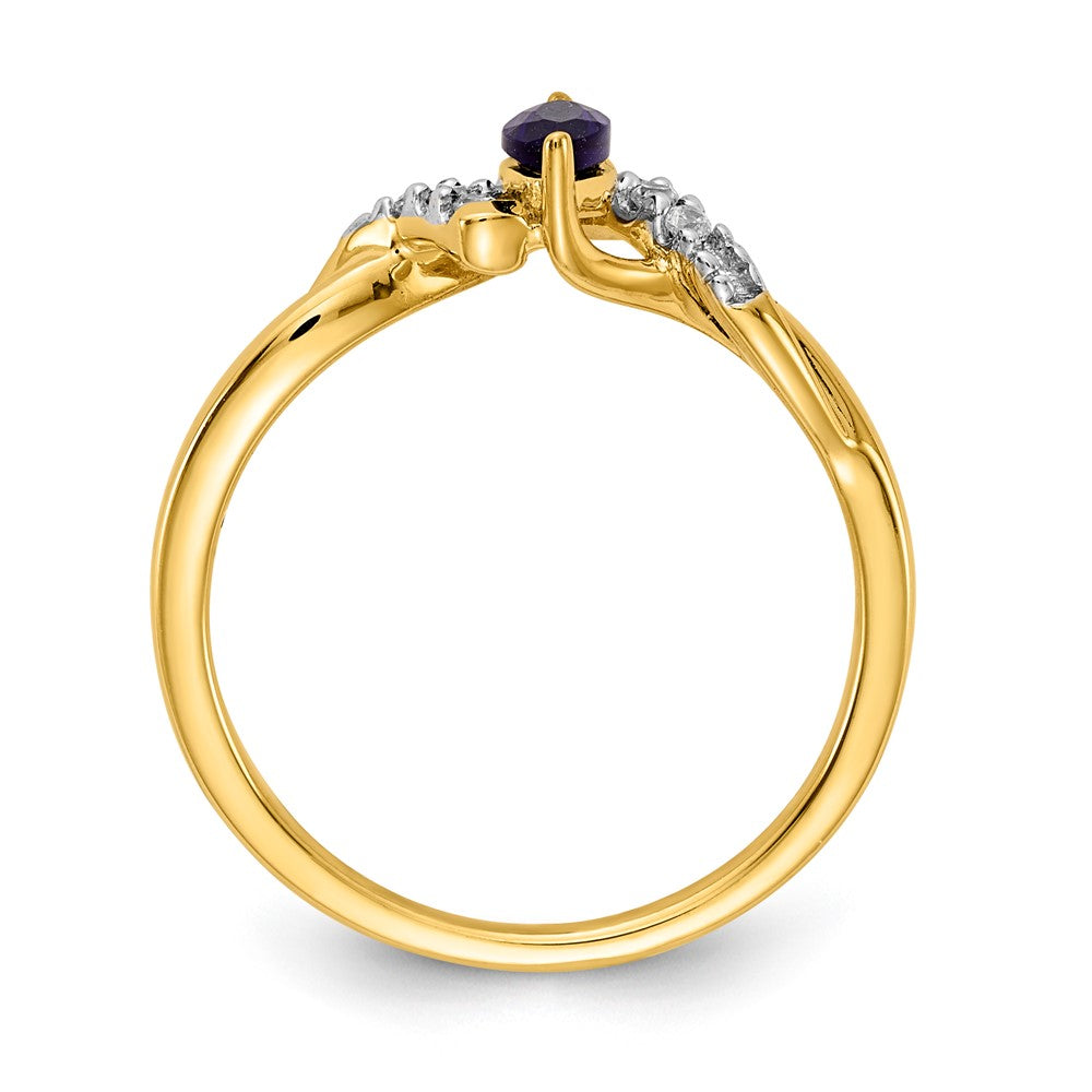 14K Yellow Gold Real Diamond and Marquise Sapphire Ring