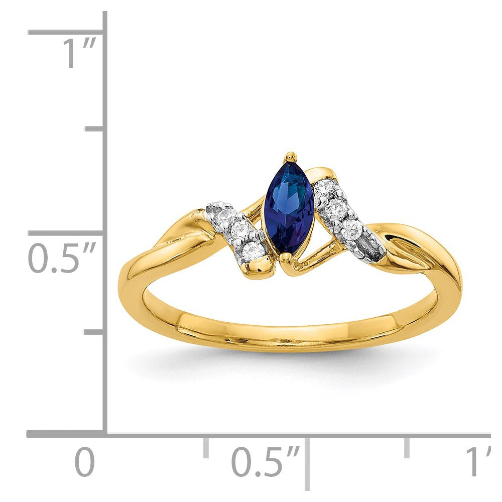 14K Yellow Gold Real Diamond and Marquise Sapphire Ring