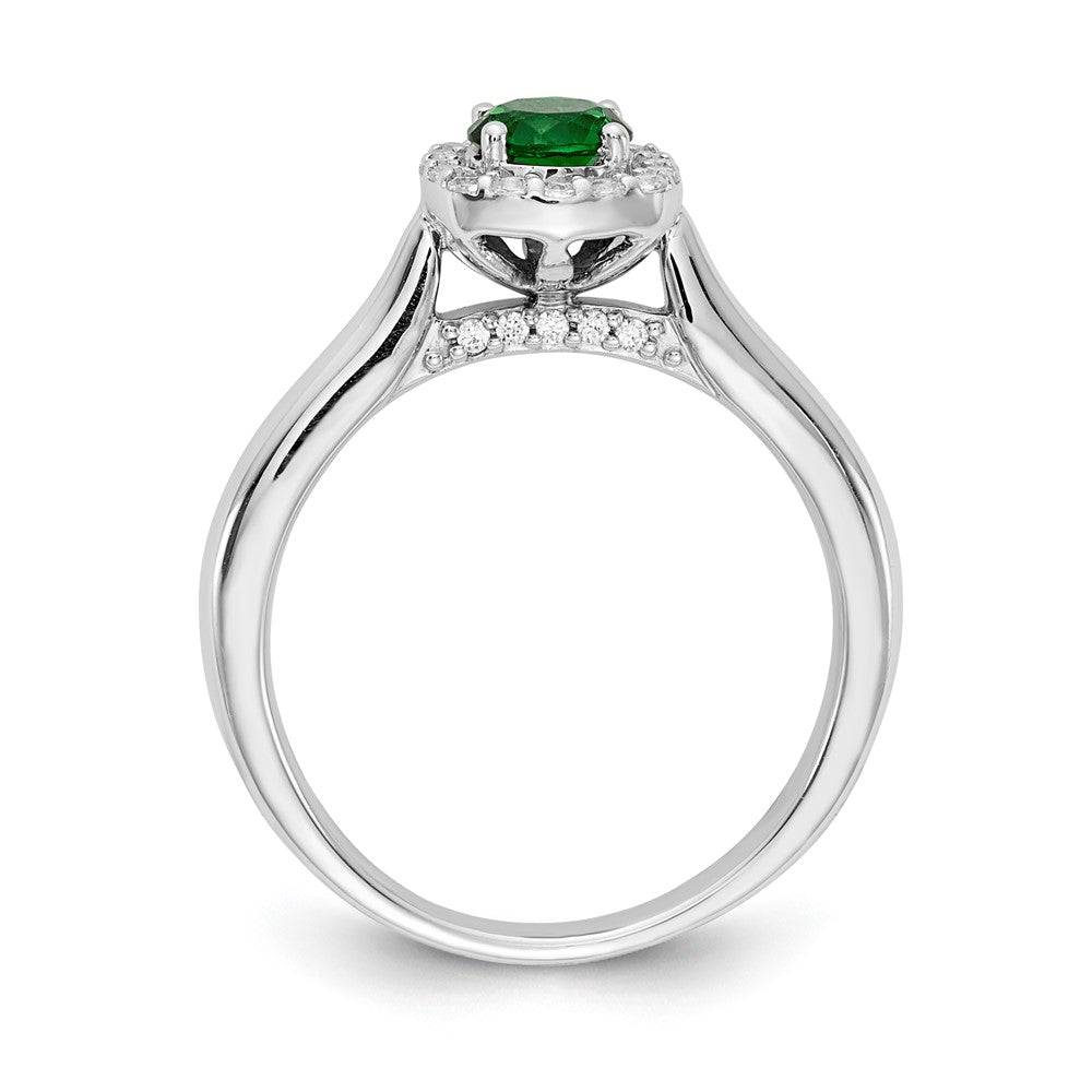 14k White Gold Real Diamond and Emerald Halo Ring