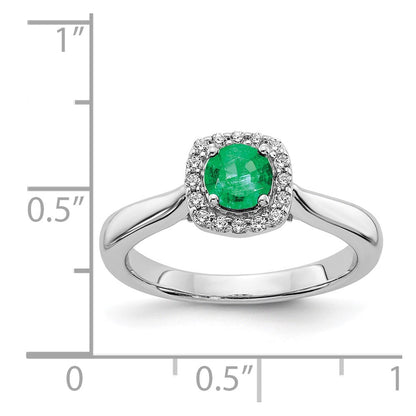 14k White Gold Real Diamond and Emerald Halo Ring