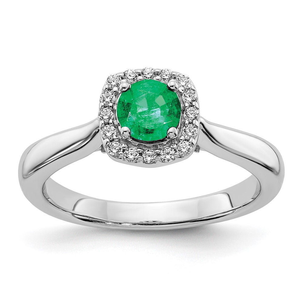 14k White Gold Real Diamond and Emerald Halo Ring