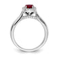 Solid 14k White Gold Simulated CZ and Ruby Halo Ring