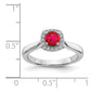 Solid 14k White Gold Simulated CZ and Ruby Halo Ring