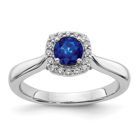 Solid 14k White Gold Simulated CZ and Sapphire Halo Ring