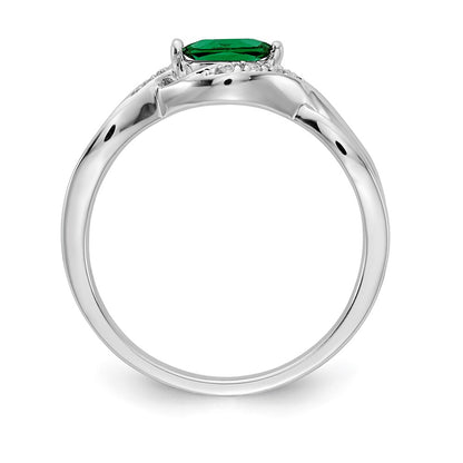14k White Gold Real Diamond and Marquise Emerald Ring