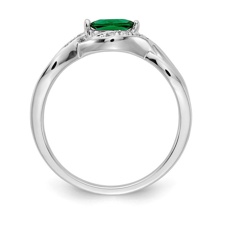 14k White Gold Real Diamond and Marquise Emerald Ring