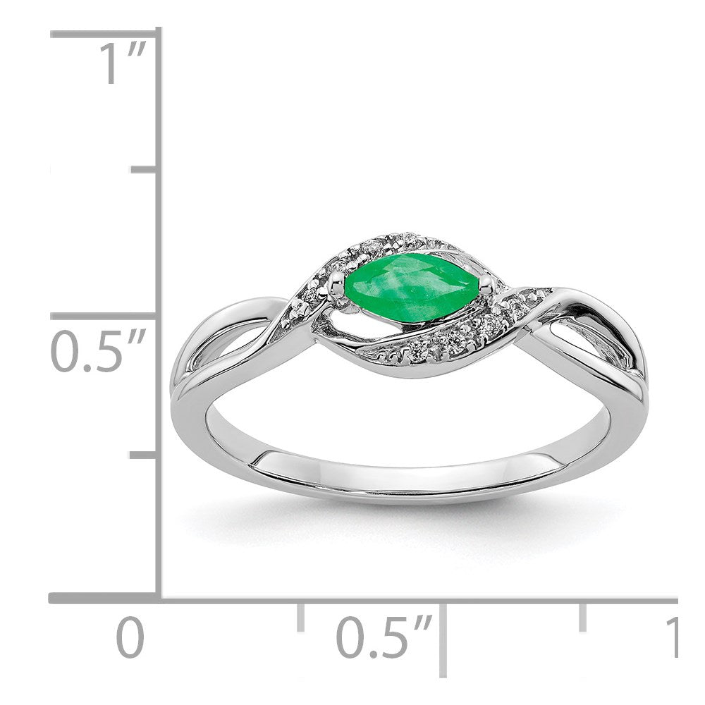 14k White Gold Real Diamond and Marquise Emerald Ring