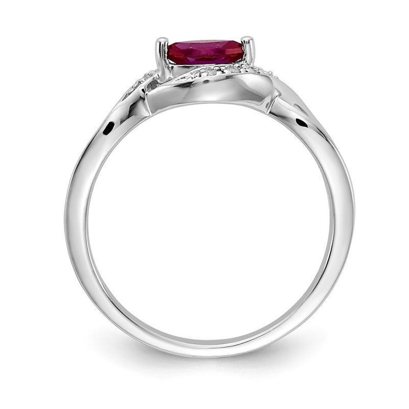 14k White Gold Real Diamond and Marquise Ruby Ring