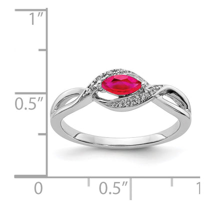 14k White Gold Real Diamond and Marquise Ruby Ring