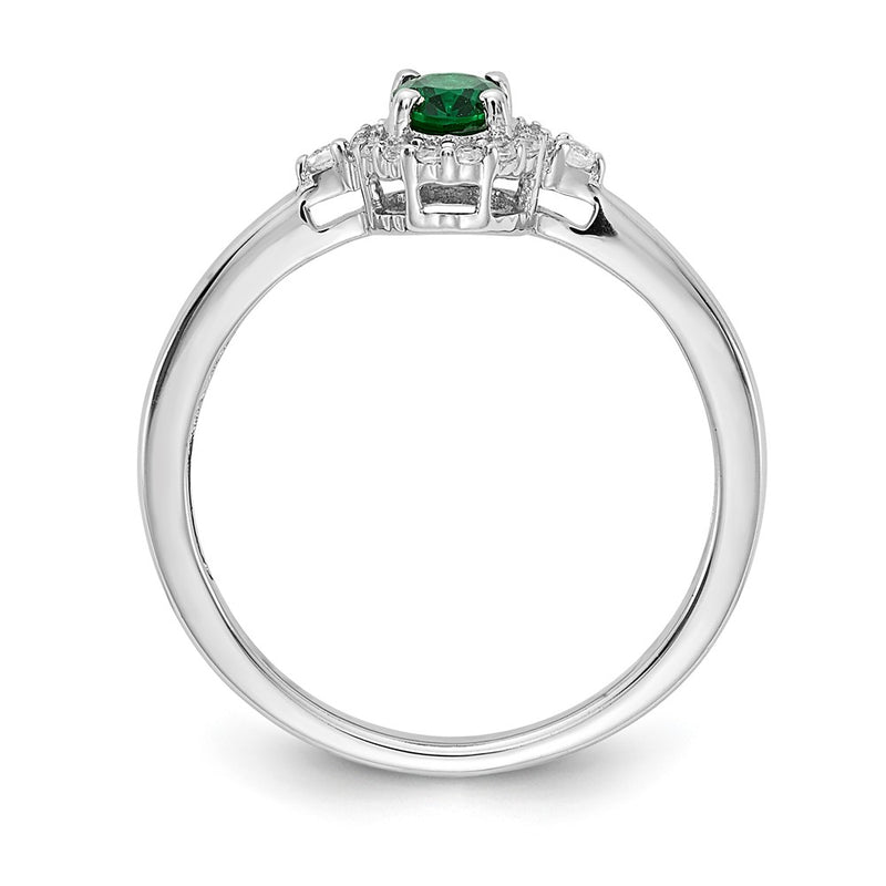 14k White Gold Oval Emerald and Real Diamond Halo Ring