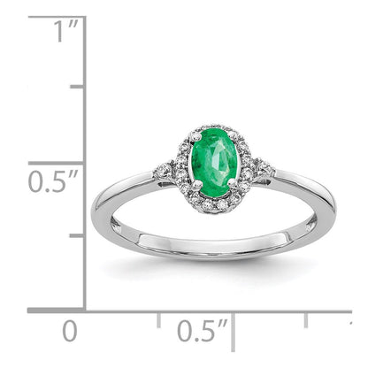14k White Gold Oval Emerald and Real Diamond Halo Ring