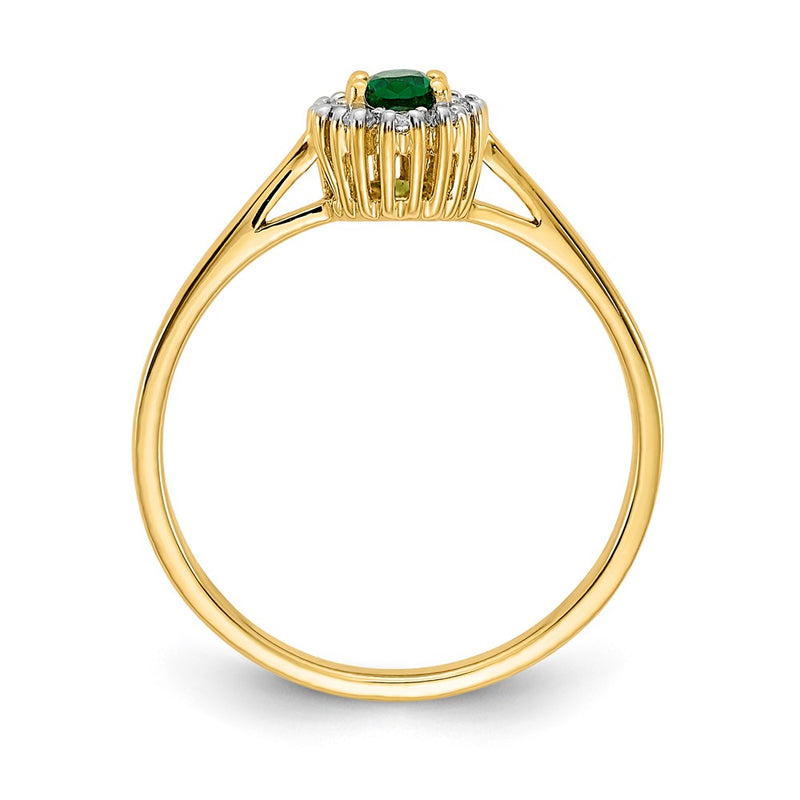 14K Yellow Gold Real Diamond and Oval Emerald Halo Ring