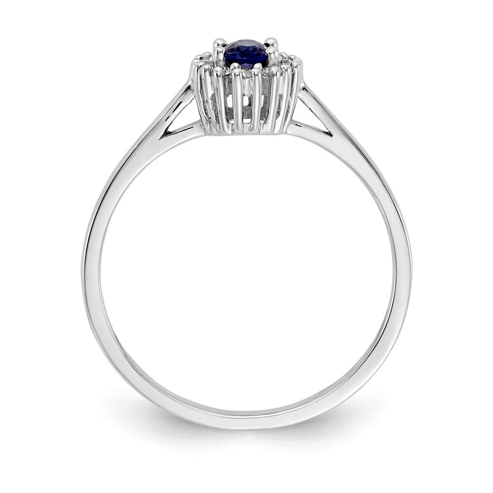 14k White Gold Real Diamond and Oval Sapphire Halo Ring