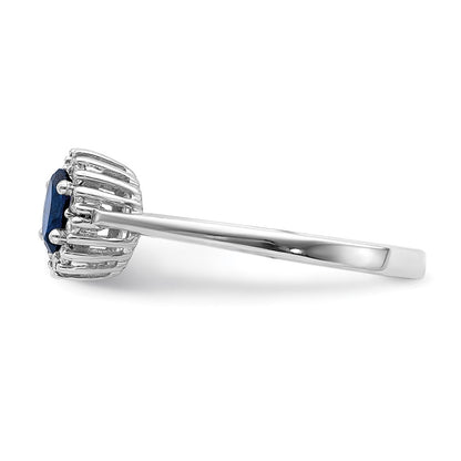 14k White Gold Real Diamond and Oval Sapphire Halo Ring