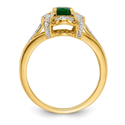 14K Yellow Gold Real Diamond and Oval Emerald Ring