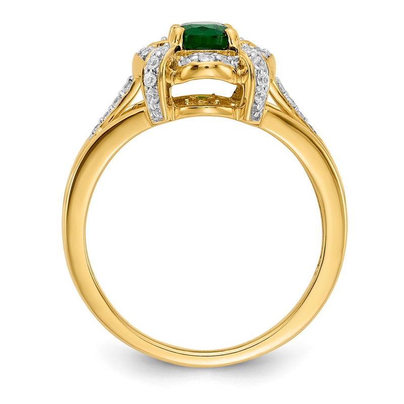 14K Yellow Gold Real Diamond and Oval Emerald Ring