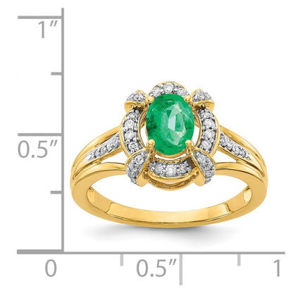 14K Yellow Gold Real Diamond and Oval Emerald Ring