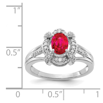 14k White Gold Real Diamond and Oval Ruby Ring