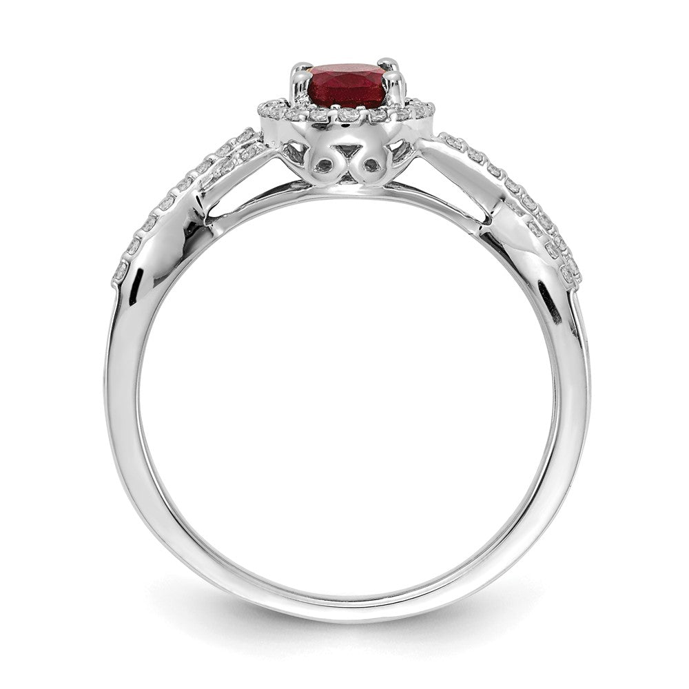Solid 14k White Gold Simulated CZ and Ruby Oval Halo Ring