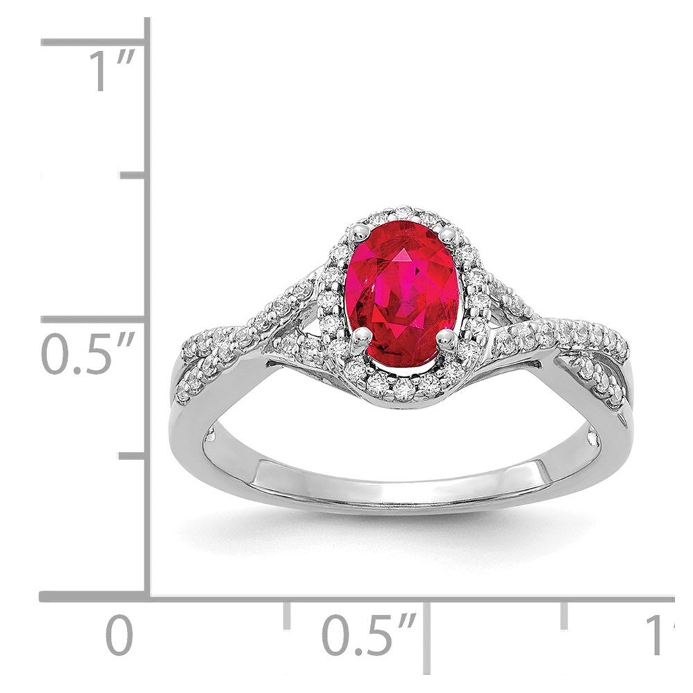 14k White Gold Real Diamond and Ruby Oval Halo Ring