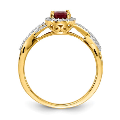 14K Yellow Gold Real Diamond and Ruby Oval Halo Ring